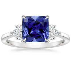 Kissen Ceylon Saphir und Marquise Aus der Erde Abgebauter Natürlicher Diamantring 3,25 Karat