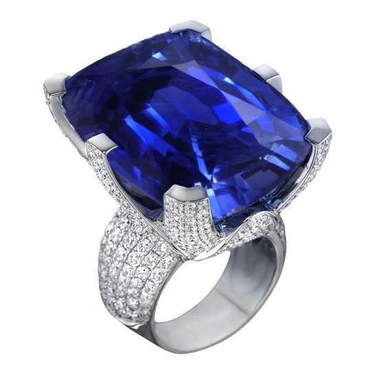 Kissen Ceylon blauer Saphir und runde Diamanten 8.51 Karat Ring