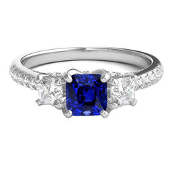 Kissen Edelstein Blauer Saphir Ring Princess Aus der Erde Abgebauter Natürlicher Diamants 2.50 Karat