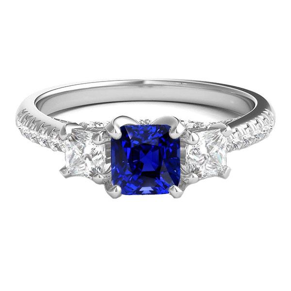 Kissen Edelstein Blauer Saphir Ring Princess Diamants 2.50 Karat - harrychadent.de