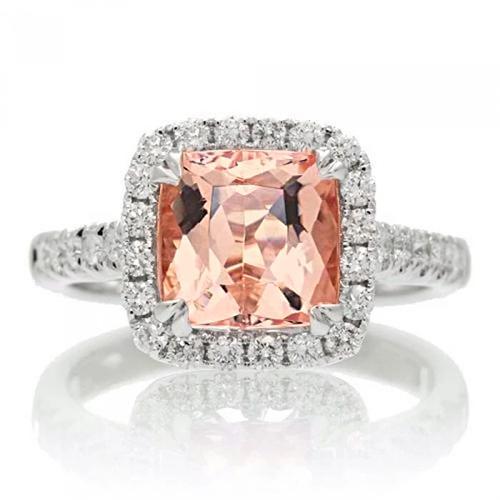 Kissen Morganit und Diamant 27 Karat Ring Weißgold 14K - harrychadent.de