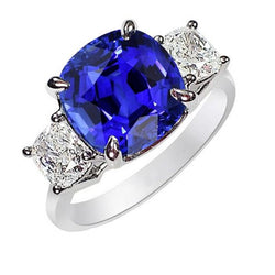 Kissen Saphir 3 Stein Aus der Erde Abgebauter Natürlicher Diamant Ring Zinke Goldschmuck 4 Karat