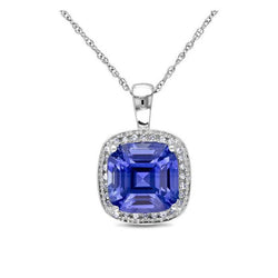 Kissen Saphir & Aus der Erde Abgebauter Natürlicher Diamant Halskette mit Halo-Anhänger 4,50 Karat