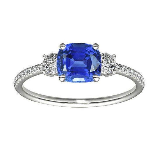 Kissen Saphir-Edelstein-Ring 3 Diamanten im Steinstil 3 Karat - harrychadent.de