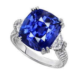 Kissen Saphir Edelstein Ring 3 Stein Stil Schmuck 7 Karat Gold 14K
