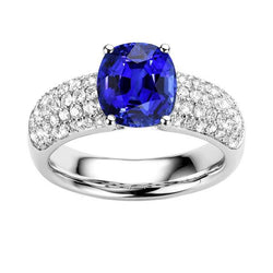 Kissen Saphir Edelstein Ring Weißgold 14K Aus der Erde Abgebauter Natürlicher Diamanten 3,50 Karat