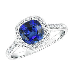 Kissen Saphir Halo Aus der Erde Abgebauter Natürlicher Diamantring 3,50 Karat 14K Weißgold Schmuck