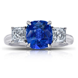 Kissen Saphir mit Aus der Erde Abgebauter Natürlicher Diamanten 4 Karat Verlobungsring
