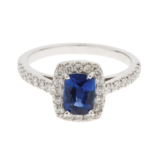 Kissen Saphir mit rundem Diamanten 3,90 ct. Ring Weißgold 14K - harrychadent.de