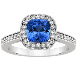 Kissen Sri Lanka Blauer Saphir Diamanten 3.40 ct Ring Weißgold 14K