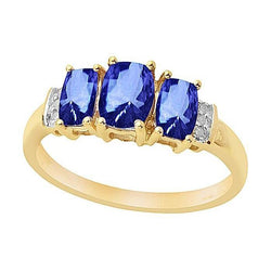 Kissen Sri Lanka Blauer Saphir-Diamantring 3-Stein 5,26 Karat YG 14K