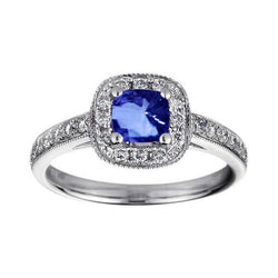 Kissen Sri Lanka Blue Sapphire Diamant 1.25 Kt. Ring Weißgold 14K