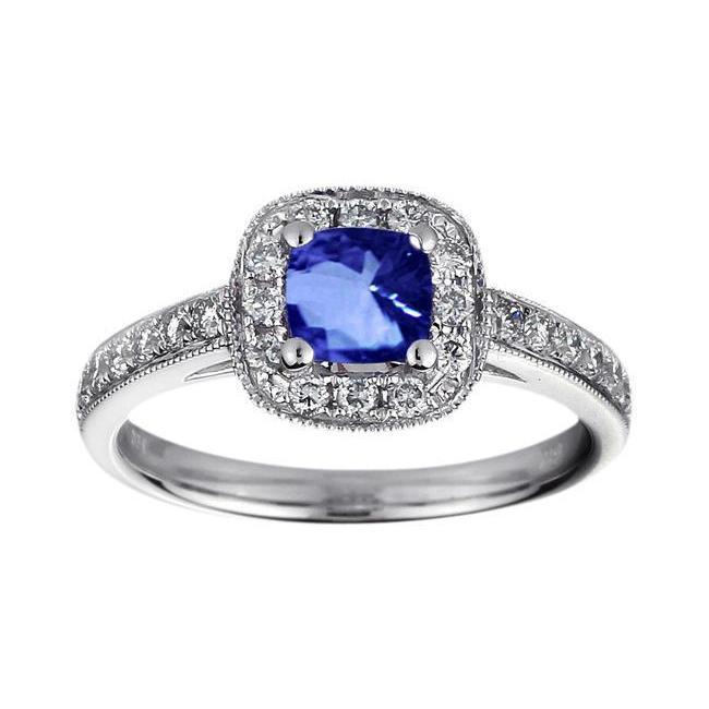 Kissen Sri Lanka Blue Sapphire Diamant 1.25 Kt. Ring Weißgold 14K - harrychadent.de