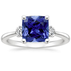 Kissen Sri Lanka Saphir Aus der Erde Abgebauter Natürlicher Diamant 3 Steine Ring 2,75 Karat