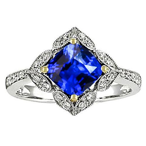 Kissen Sri Lanka Sapphire Aus der Erde Abgebauter Natürlicher Diamants Ring 5.66 ct. Zweifarbiges Gold
