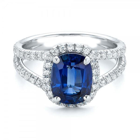 Kissen Sri Lanka Sapphire Runden Halo Aus der Erde Abgebauter Natürlicher Diamants Ring 4.75 Ct