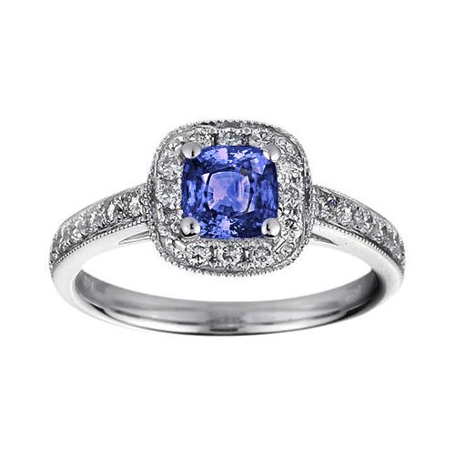 Kissen Tansanit Aus der Erde Abgebauter Natürlicher Diamanten 5 Karat Ring Weißgold 14K