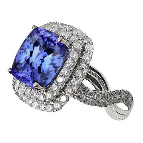 Kissen Tansanit Aus der Erde Abgebauter Natürlicher Diamanten Solitär mit Akzenten Fancy Ring 7 Karat