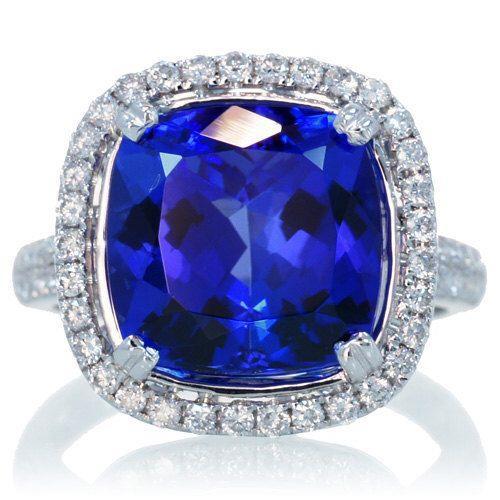 Kissen Tansanit und Diamant 6,50 ct Ehering 14K Gold - harrychadent.de