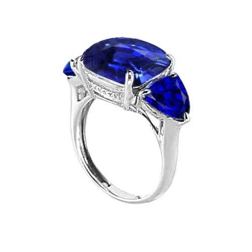 Kissen & Trillion Cut Ceylon Saphir 7.25 Ct. Aus der Erde Abgebauter Natürlicher Diamanten Ring WG 14K