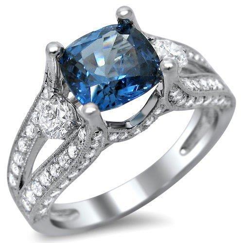 Kissen und runder Schliff 5.40 ct Ring mit Saphir und Aus der Erde Abgebauter Natürlicher Diamanten aus Sri Lanka