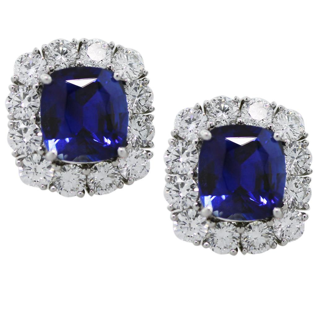 Kissenschliff Sri Lanka Blauer Saphir-Diamant-Ohrring 6,40 Karat - harrychadent.de