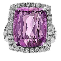 Kissenschliff rosa Kunzit Aus der Erde Abgebauter Natürlicher Diamant Fancy Ring 16,20 Karat Weißgold
