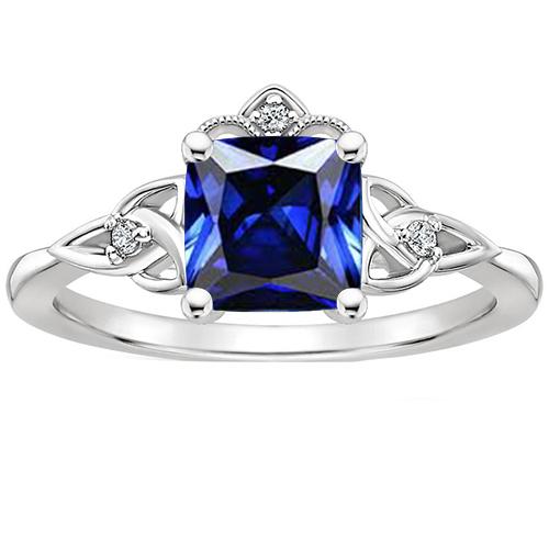 Kleiner Diamant & Kissen Blauer Saphir Edelstein Ring Gold 2,30 Karat - harrychadent.de