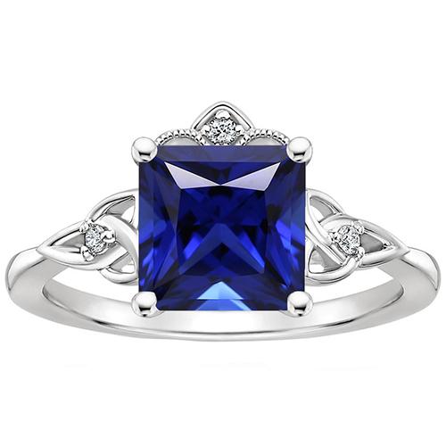 Kleiner Diamant & Princess Schliff Blauer Saphir Antik-Stil Ring Gold 14K - harrychadent.de