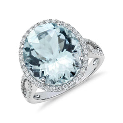 Krappen-Set Rundschliff 12 Karat Aquamarin und Aus der Erde Abgebauter Natürlicher Diamanten Ring Gold Weiß