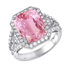 Krappenset 18,35 Karat Rosa Kunzit mit Aus der Erde Abgebauter Natürlicher Diamanten Ring Weißgold