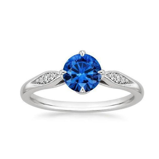 Krappenset 2.40 Karat Rundschliff Ceylon Saphir & Aus der Erde Abgebauter Natürlicher Diamanten Ring WG 14K