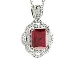 Krappenset 4,80 Karat roter Rubin mit Aus der Erde Abgebauter Natürlicher Diamanten Anhänger Halskette