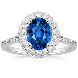 Krappenset Halo Saphir und Aus der Erde Abgebauter Natürlicher Diamanten 3.70 Karat Ring Weißgold 14K