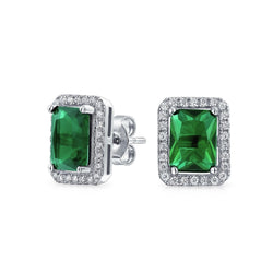 Krappenset Radiant Emerald Halo Aus der Erde Abgebauter Natürlicher Diamants Pave 4,70 Ct. Ohrstecker