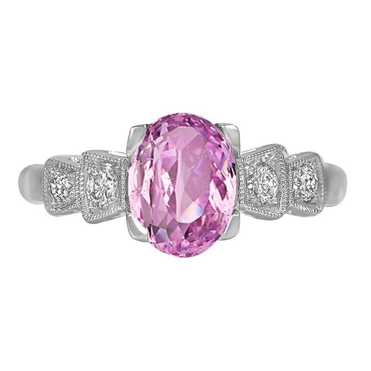 Krappenset Rosa Kunzit und Diamanten 18,50 Karat Ring Weißgold - harrychadent.de