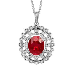 Krappenset Roter Rubin und Aus der Erde Abgebauter Natürlicher Diamanten 3 Karat Anhänger mit Kette Weißgold