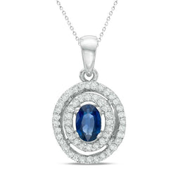 Kreis-Stil Sri Lanka Saphir-Diamant-Anhänger-Halskette 4 ct. WG 14K