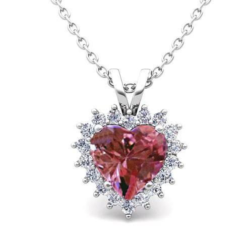 Lady Anhänger Halskette mit Kette 3.50 Ct. Rosa Saphir und Gold 14K