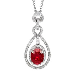 Lady White Gold 14K Ovaler Schnitt Rubin & Runden Aus der Erde Abgebauter Natürlicher Diamant Anhänger 4 Karat