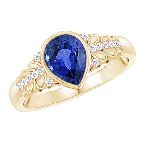 Lünette Set Birne Ceylon Saphir & Diamant Ring Gelbgold 4,75 Karat - harrychadent.de