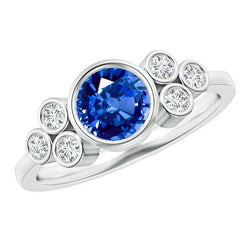 Lünette Set Ceylon Saphir und Aus der Erde Abgebauter Natürlicher Diamant Ring Weißgold 14K 2.70 Ct