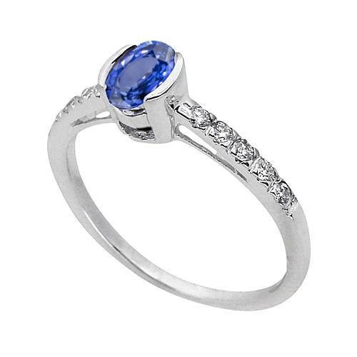 Lünette Set Oval Sri Lanka Blauer Saphir Diamantring 1.41 Ct