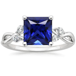 Marquise-Aus der Erde Abgebauter Natürlicher Diamant-Jubiläumsring & Princess Blue Saphir 5,25 Karat