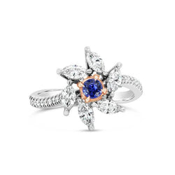 Marquise Diamant Runden Saphir Ring Flower Style 2,50 Karat Zweifarbig