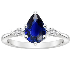 Marquise Aus der Erde Abgebauter Natürlicher Diamant Three Stone Ring Birne Ceylon Saphir 3 Karat