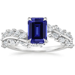 Marquise Aus der Erde Abgebauter Natürlicher Diamant und Smaragdblauer Saphir Ring 3 Karat Schmuck