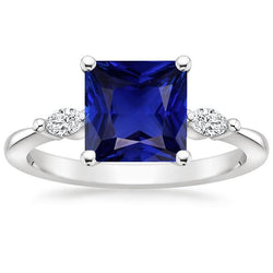 Marquise Aus der Erde Abgebauter Natürlicher Diamantring 3 Steine Prinzessin Ceylon Saphir 5,25 Karat