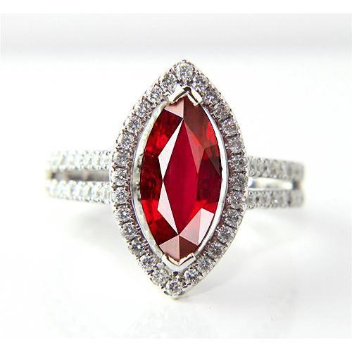 Marquise Form Roter Rubin & Aus der Erde Abgebauter Natürlicher Diamant Ring 4.50 Karat Weißgold Schmuck