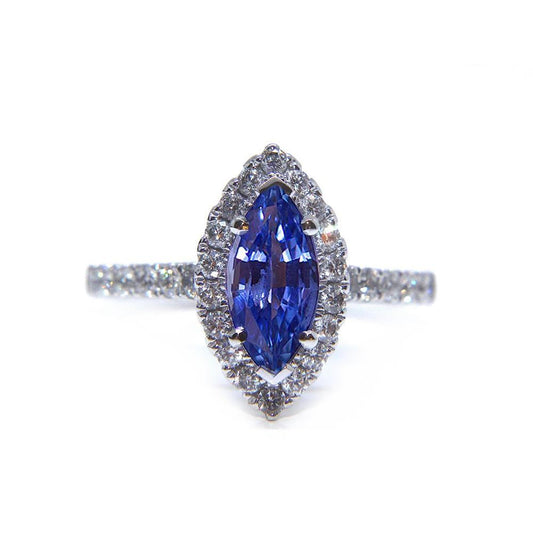 Marquise Form Sri Lanka blauer Saphir runder Aus der Erde Abgebauter Natürlicher Diamantring 2.60 Ct